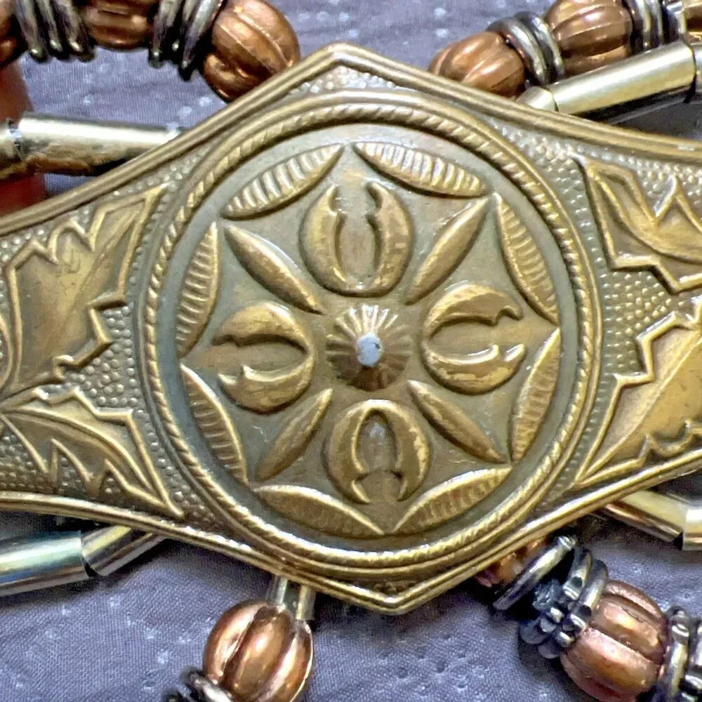 Vintage Boho Multi Strand Leather Belt Bronze Beaded Statement Festival Waist